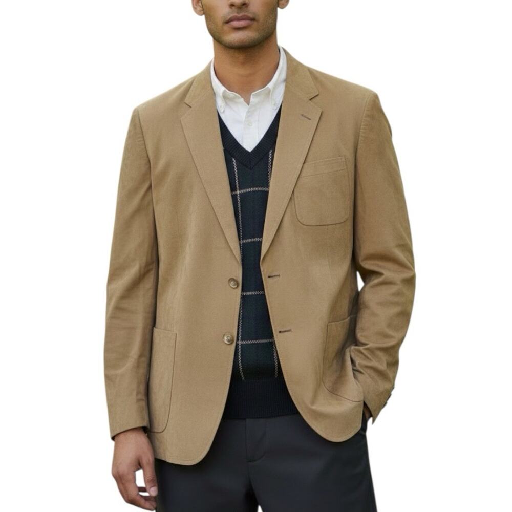 Vintage 80s Tan Faux Suede Blazer 2 Button Men’s 40L